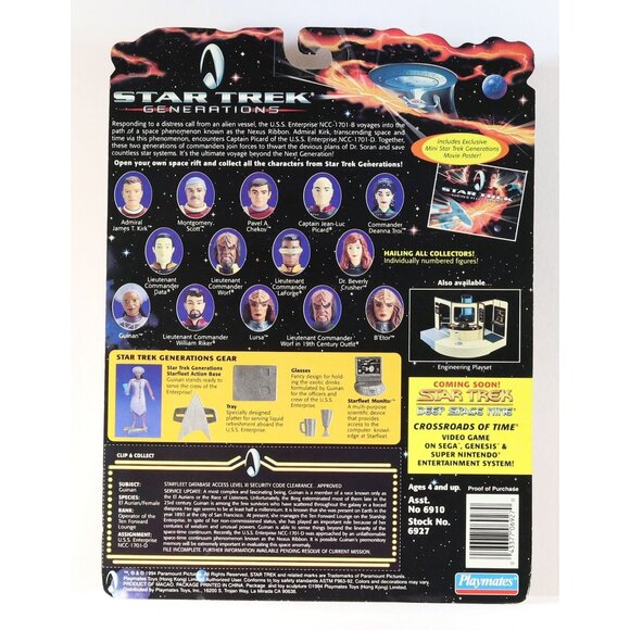 Star Trek Generations Action Figures Soran, Worf, Guinan 1994 Sealed Cards - Picture 4 of 10